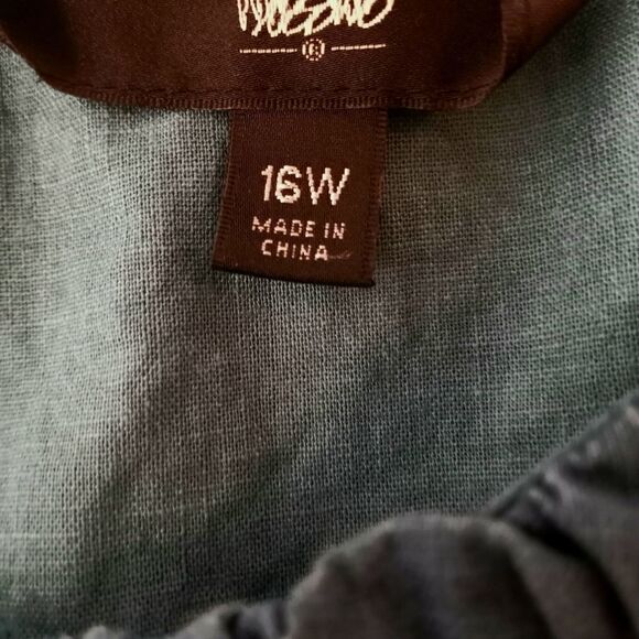 Women's Jacket PainGreenButton 52% Linen 48%Cotton3/4SleevePockets - Picture 2 of 7